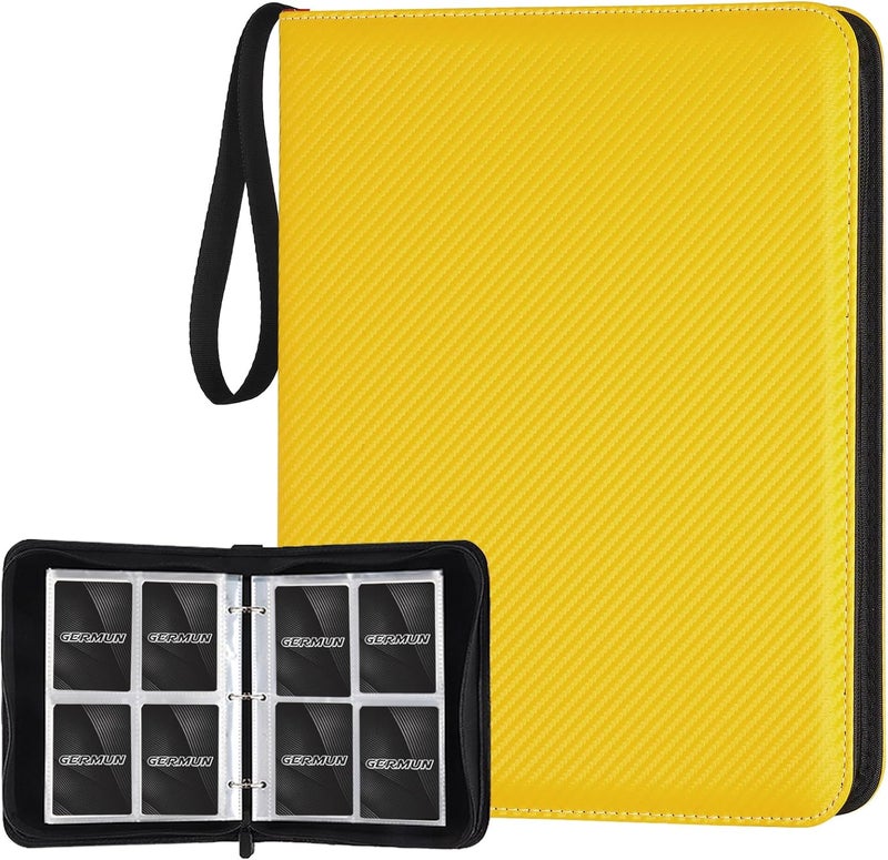 GERMUN 4 Pocket Card Binder, Premium Zip Trading Card Binder, 400 Double Sided Pocket PU Card Collection Binder, Collector Card Album, Card Folder for MTG, TCG, Sports Cards, Game Cards (Yellow) - Image 1